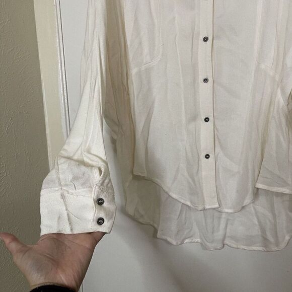 Free People ivory button down long sleeve collared popover tunic shirt Large - Picture 3 of 8